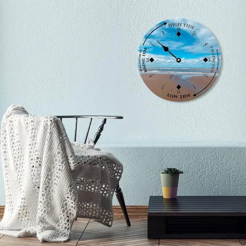 Vista 5 de Reloj de marea de madera, arena y nube, costa este, océano, reloj de marea de madera, marea alta y baja, para colgar en la pared, reloj