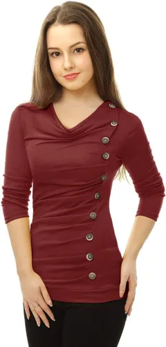Vista 4 de Allegra K Blusa fruncida con cuello vuelto y manga larga para mujer