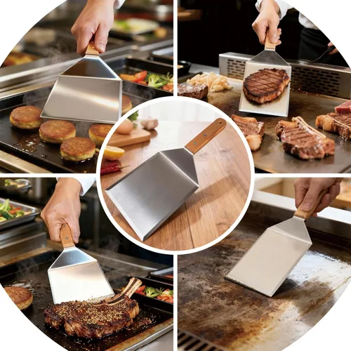 Vista 7 de Smash Burger Spatula, Premium Large Meta Spatula - 6x5 inch Extra Wide Spatulas for Griddles & Grills, Steel Heavy Duty, Wooden Handle （1pcs）