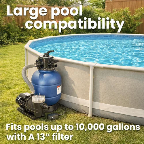 Vista 3 de XtremepowerUS Bomba de piscina con filtro de arena de 13 pulgadas, 3/4 HP, 2,400 GPH, enchufe temporizador GFCI incluido, válvula multipuerto, juego