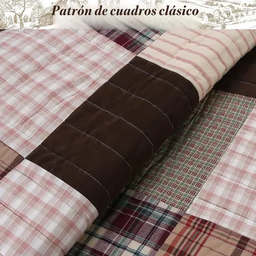 Vista 6 de Cozy Line Home Fashions Juego de ropa de cama reversible con diseño de mosaico real Brody Farmhouse Chocolate Plaid a rayas, colcha colcha