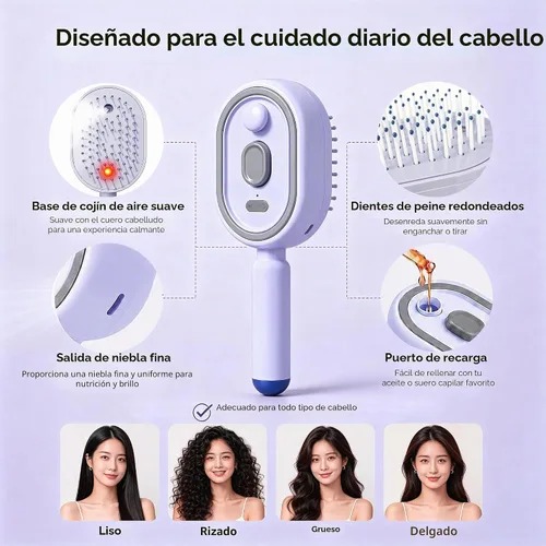 Vista 2 de Electric Steam Brush, Rechargeable Detangling Straightener (Purple)