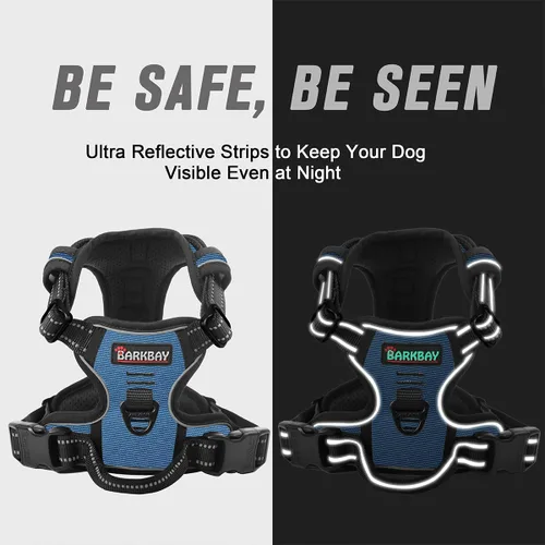 Vista 228 de BARKBAY - Arnés para perro sin tirones con clip frontal, material resistente y reflectante, asa de fácil control para pasear perros grandes