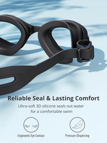 Vista 2 de Gafas de natación, sin fugas, gafas de natación para adultos con lentes resistentes a la niebla, bloqueo UV para hombres, mujeres y jóvenes