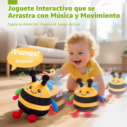 Vista 2 de hahaland - Juguete de abeja que rebota para el tiempo boca abajo, para 6 meses, juguete musical de abeja de peluche para bebés de 7, 8, 9, 10, 11