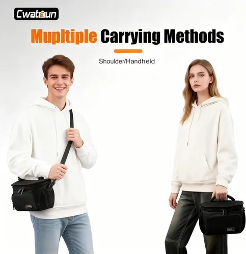 Vista 8 de Cwatcun Bolso bandolera para cámara pequeña, bolsa bandolera para cámara, impermeable, para fotografía de viaje, para Canon, Nikon, Sony, Fuji