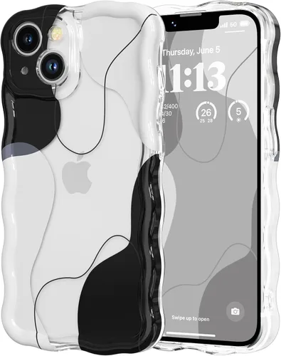 Vista 3 de DEFBSC Funda para iPhone 15 con bonito diseño ondulado, color negro