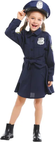 Vista 2 de AGQT Disfraz de oficial de policía para niñas, Halloween, cosplay, talla 6-14T