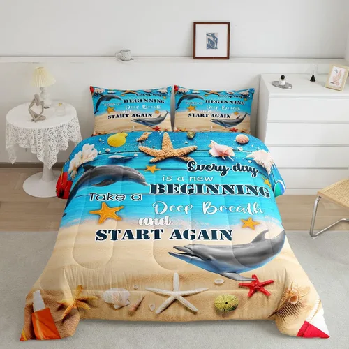 Vista 20 de Erosebridal Blue Ocean - Juego de edredón tamaño individual Juego de ropa de cama de ballena delfín y tortuga marina para niños y niñas, juego