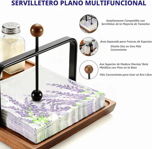 Vista 4 de Servilletero de madera – Servilletero multifuncional para mesa y cocina, incluye espacio para condimentos – Perfecto para el hogar, cocina