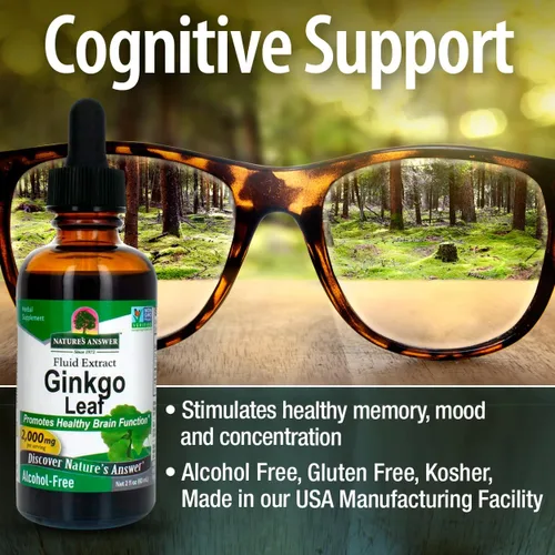 Vista 5 de Nature's Answer Extracto de hoja de ginkgo sin alcohol, 2000 mg de 2 onzas, estimula la memoria, el estado de ánimo y la concentración, sin gluten