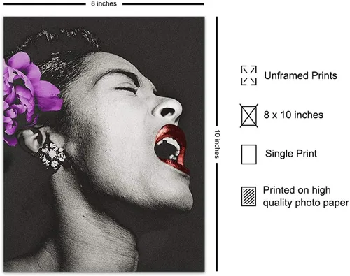 Vista 2 de Cartel de Billie Holiday - Arte de pared afroamericano - Decoración mural negra - Regalo para cantante, intérprete, historia negra - Arte de 8x10
