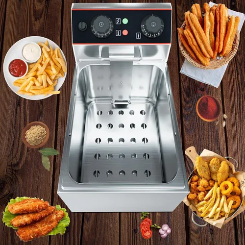 Vista 4 de Freidora comercial de 8.4 cuartos de galón con cesta eléctrica, freidora de acero inoxidable para restaurante y hogar, 1800 W
