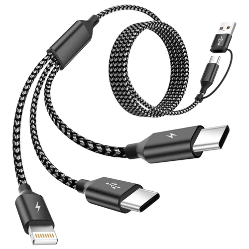 Vista 20 de MPATIBY - Cable de carga múltiple, doble tipo C Cable de carga de nailon trenzado 3 en 1 con puertos IP/tipo C para teléfonos