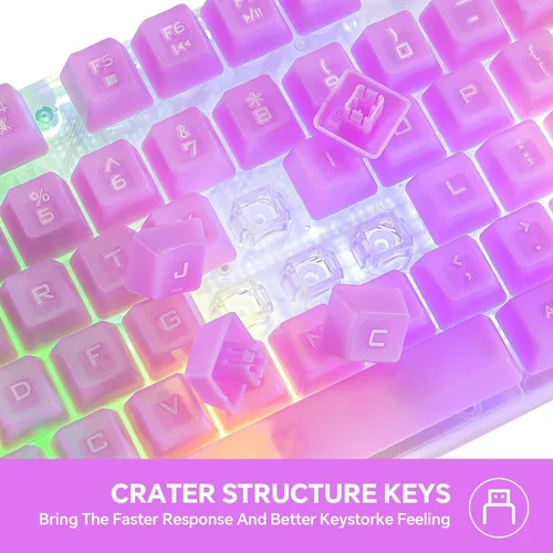 Vista 5 de CHONCHOW Combo de teclado y mouse RGB para juegos, teclado transparente con cable USB, retroiluminación LED arco iris, juego de teclado transparente