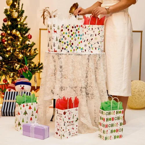 Vista 6 de SUNCOLOR 30 pequeñas bolsas de regalo de Navidad con papel de seda