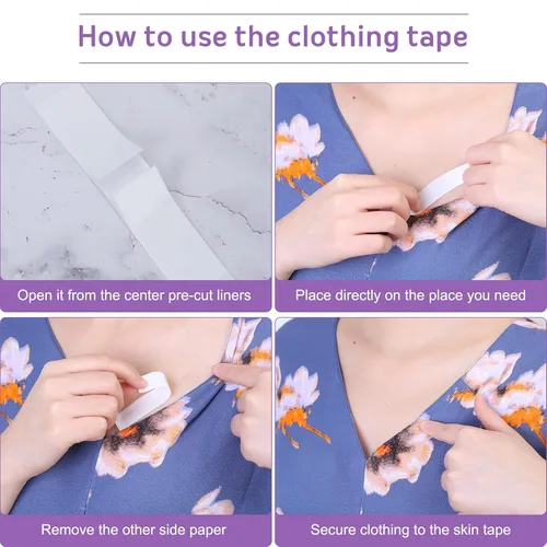 Vista 6 de Secopad Cinta de doble cara para la moda, paquete de 60 cintas suaves para el cuerpo, cinta adhesiva fuerte para la ropa y el cuerpo de las mujeres