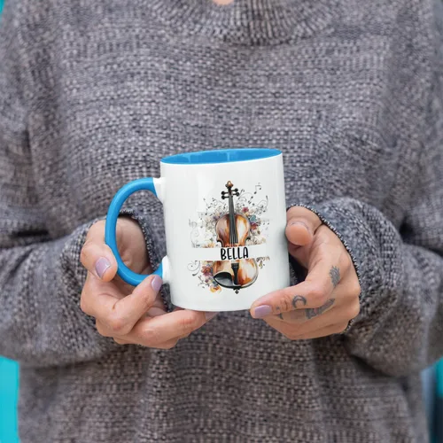 Vista 6 de Taza personalizada para músico 2023, taza de violín personalizada con nombre, violín y notas musicales, taza de cerámica de 11 oz y 15 onzas, taza