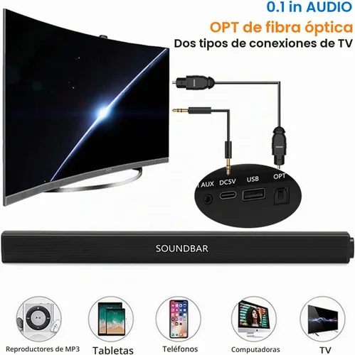 Vista 3 de Barra de sonido portátil para TV/PC, exterior/interior con cable e inalámbrico Bluetooth 5.0 altavoz con control remoto y cable óptico, barra