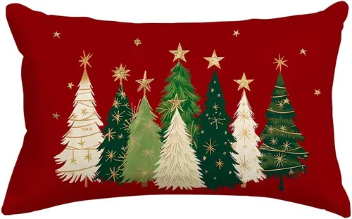 Vista 6 de RABUSOFA Fundas de almohada con árbol de Navidad de 18 x 18 pulgadas, decoración de invierno con acuarela de Navidad, estrellas doradas, funda