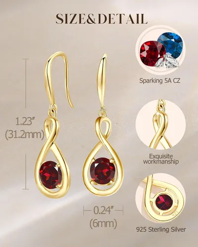 Vista 6 de FANCIME Aretes colgantes de plata de ley 925 con piedras preciosas redondas infinitas, regalos de cumpleaños para mujer