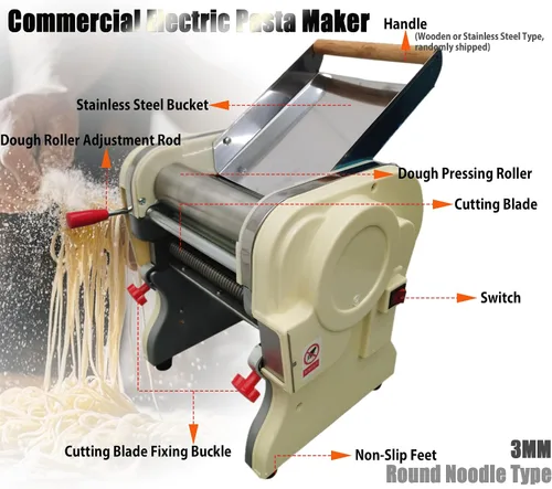 Vista 3 de Máquina eléctrica para hacer pasta, Máquina automática de fideos, Máquina de prensado de rodillo de masa de acero inoxidable, Hoja de fideos redonda