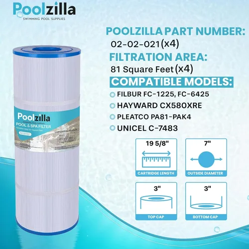 Vista 2 de Poolzilla Paquete de 4 cartuchos de filtro de piscina de repuesto para CX580XRE, Hayward C580E, PA81-PAK4, Unicel C-7483, Hayward SwimClear C3020