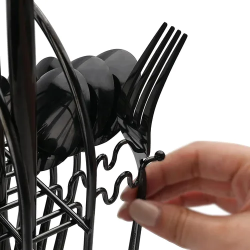 Vista 2 de Juego de cubiertos básicos de 24 piezas con un soporte para cubiertos, acero inoxidable 18/0 acabado espejo, cuchillo, tenedor, cucharilla, juego