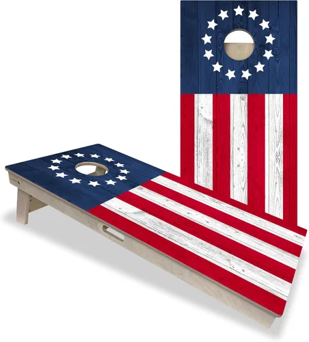 Vista 7 de ACE PRO American Flag Cornhole Board Set - No Bounce! Triple Wide Legs, 3/4" Baltic Birch Plywood, Handles, Regulation Size (4x2ft), Tournament