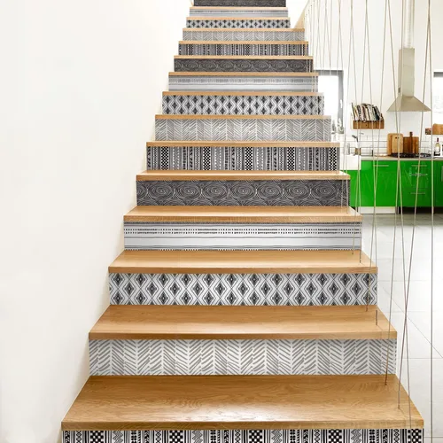 Vista 8 de funlife 3 tiras autoadhesivas para elevadores de escalera, autoadhesivas, estilo bohemio, decoración para escaleras, 39.37 x 7.09 pulgadas, bohemio