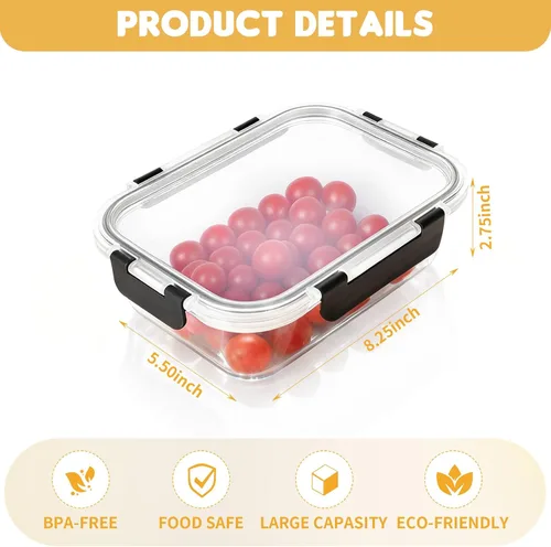 Vista 8 de Recipientes de vidrio para almacenamiento de alimentos con tapas 27OZ Negro