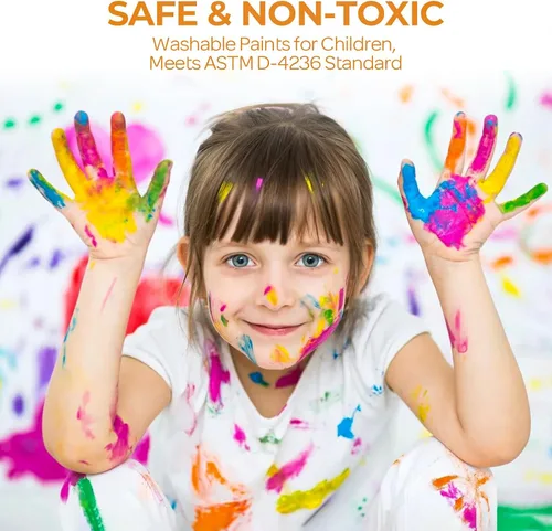 Vista 4 de Nicpro Juego de Pintura Lavable de 12 Colores Grande para Niños (16.9oz, 500 ml), Suministros de Pintura Acrílica a Granel No Tóxicos para Niños