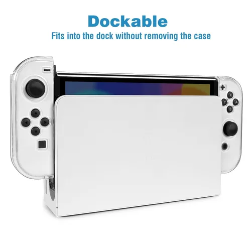 Vista 5 de TIKOdirect Transparent Case Compatible with Nintendo Switch OLED, Dockable Clear Protective Case for Switch OLED, Comfort Grip Case with