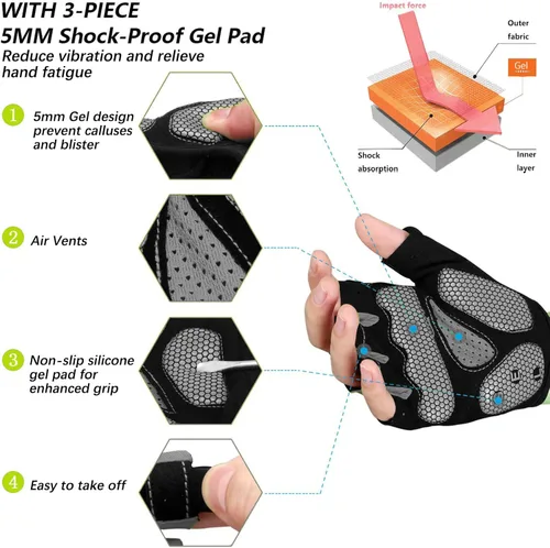 Vista 2 de MOREOK - Guantes para bicicleta de montaña (MTB) y ciclismo de descenso (DH), para hombres, de medio dedo, con almohadilla de gel que absorbe