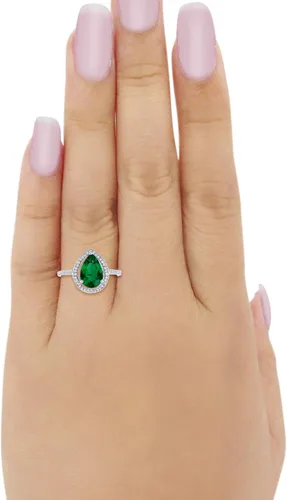 Vista 4 de Halo anillo de bodas de plata 925, morganita en forma de pera y circonita cúbica.