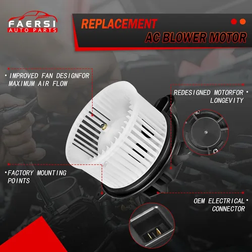 Vista 4 de FAERSI Motor de soplador de calentador de plástico HVAC con ventilador ABS jaula de repuesto para Jeep Cherokee y Wrangler 1997-2001 reemplaza #