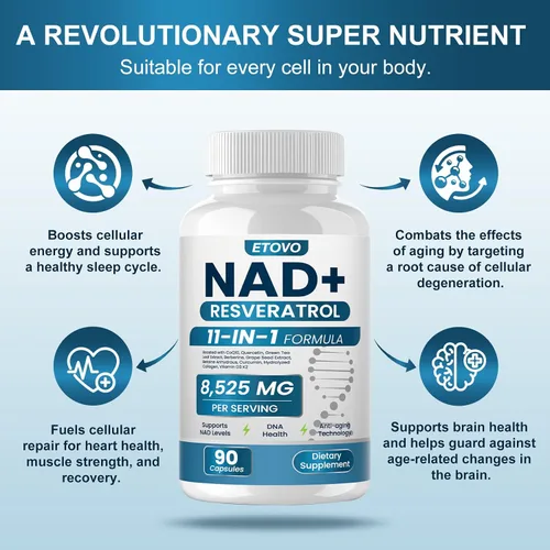 Vista 4 de Suplemento NAD+, 8525mg Refuerzo NAD Liposomal con Resveratrol NAD Plus con Coptisina, Quercetina, Curcumina, Apoya la Salud Celular, Fuerza Física