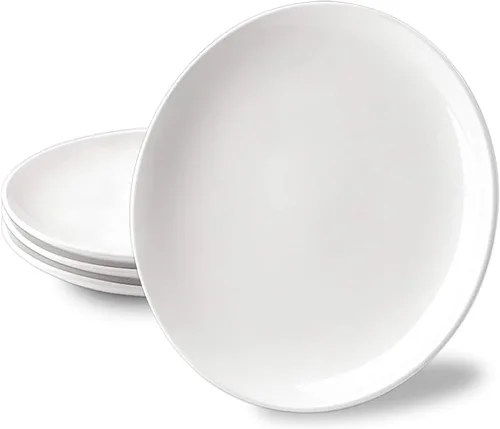 Vista 8 de DELLING Juego de Platos de Aperitivo de 7 Pulgadas, Platos de Postre/Ensalada de Cerámica Blanca - Platos Pequeños Redondos para Servir de Snacks