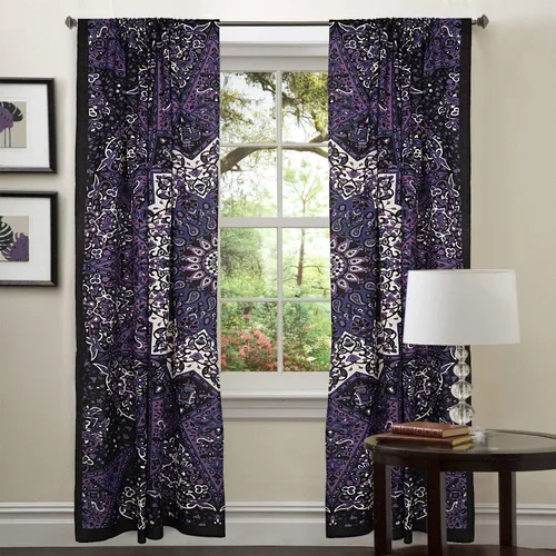Vista 4 de Cortinas de algodón con mandala indio para ventana, decoración de dormitorio para el hogar, decoración de ventana, tapiz de mandala hippie elefante