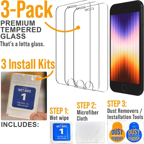 Vista 4 de Scooch® Paquete de 3 protectores de pantalla para iPhone SE (3ª generación 2022 y 2ª generación 2020), vidrio templado 9H de alta calidad