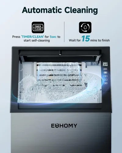 Vista 5 de EUHOMY Máquina comercial para hacer hielo, máquina de hielo de acero inoxidable de 100 libras/24 horas debajo del mostrador con contenedor