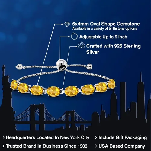 Vista 111 de Gem Stone King Pulsera de plata de ley 925 con piedra natal ovalada de 0.276 x 0.197 in para mujer, totalmente ajustable hasta 9 pulgadas