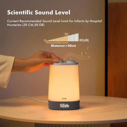 Vista 4 de Máquina de sonido para bebé, luz nocturna para niños, reloj despertador, máquina de ruido blanco para dormir, reloj de despertador para niños