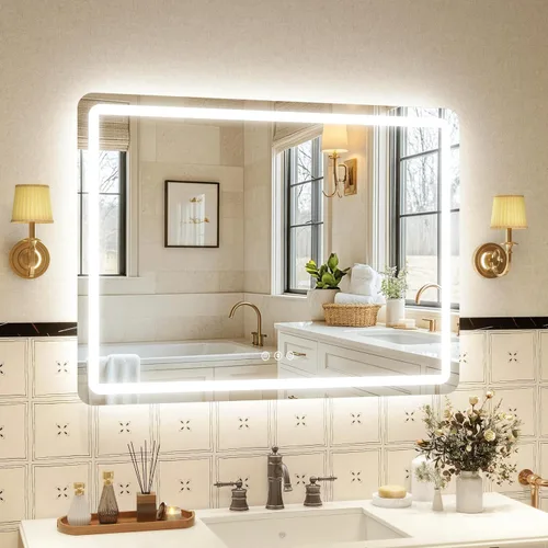 Vista 12 de Espejo de baño LED de 20 pulgadas de largo x 28 pulgadas de ancho con luces, antiniebla e iluminación tricolor, espejo de afeitado montado