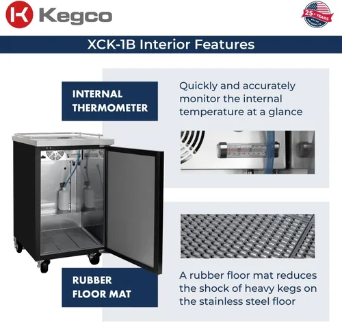 Vista 5 de Kegco XCK-1B-2 Kegerator comercial de doble grifo de 24 pulgadas, dispensador de cerveza de barril de acero inoxidable, sostiene barriles completos