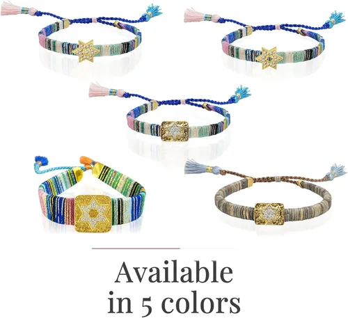 Vista 8 de Alef Bet by Paula Pulsera de la amistad de macramé en tonos azules con dije de estrella judía de David chapada en oro Plateado