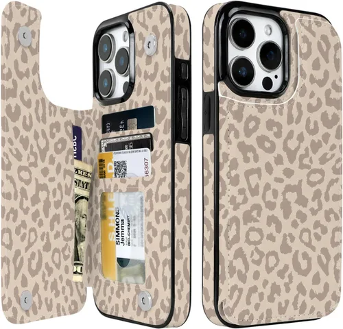 Vista 21 de Funda compatible con iPhone 14/15 con tarjetero y ranuras integradas de piel sintética con función atril y a prueba de golpes para iPhone 14/15