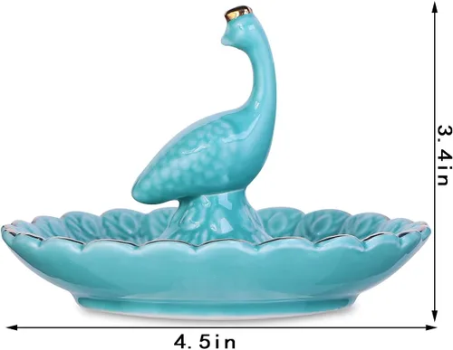 Vista 5 de Soporte para anillos de pavo real azul, bandeja de joyería, collar, pulsera, organizador de cerámica, regalo de cumpleaños para novia, plato de 4.5
