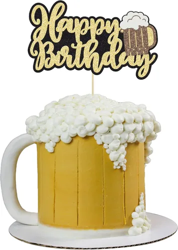 Vista 8 de Gyufise 24 piezas de decoración para cupcakes de Cheers and Beers - Taza de cerveza con purpurina negra para cupcakes, baby shower, cumpleaños