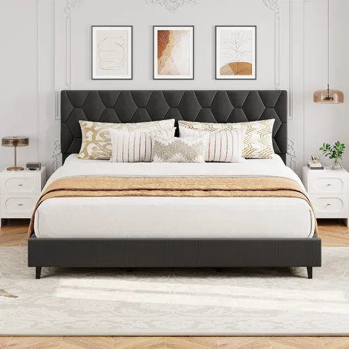 Vista 22 de GAOMON Base de cama tapizada tamaño individual, color beige, base de cama de plataforma resistente con cabecera tapizada y listones de madera